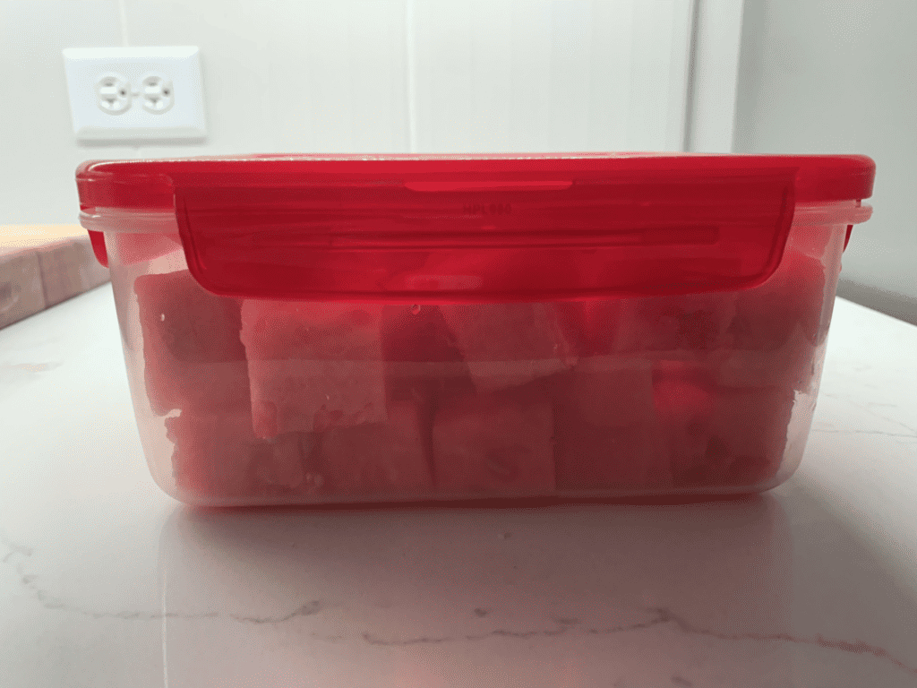 pieces of watermelon in container