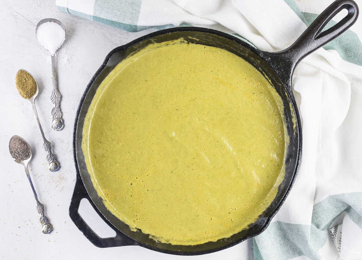 poblano sauce in frying pan