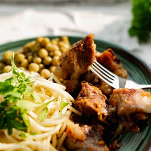 canned pork with pasta and peas