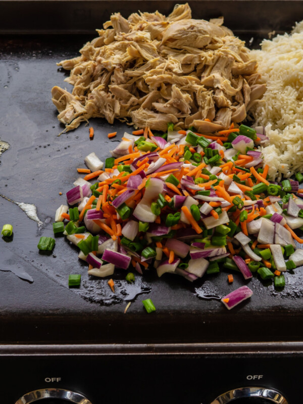 hicken fried rice cooked on a blackstone griddle