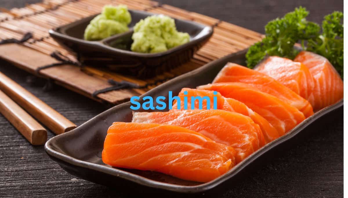 Sashimi on black serving dish