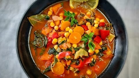Garbanzo Bean Soup in Black Bowl