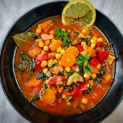 Garbanzo Bean Soup in Black Bowl