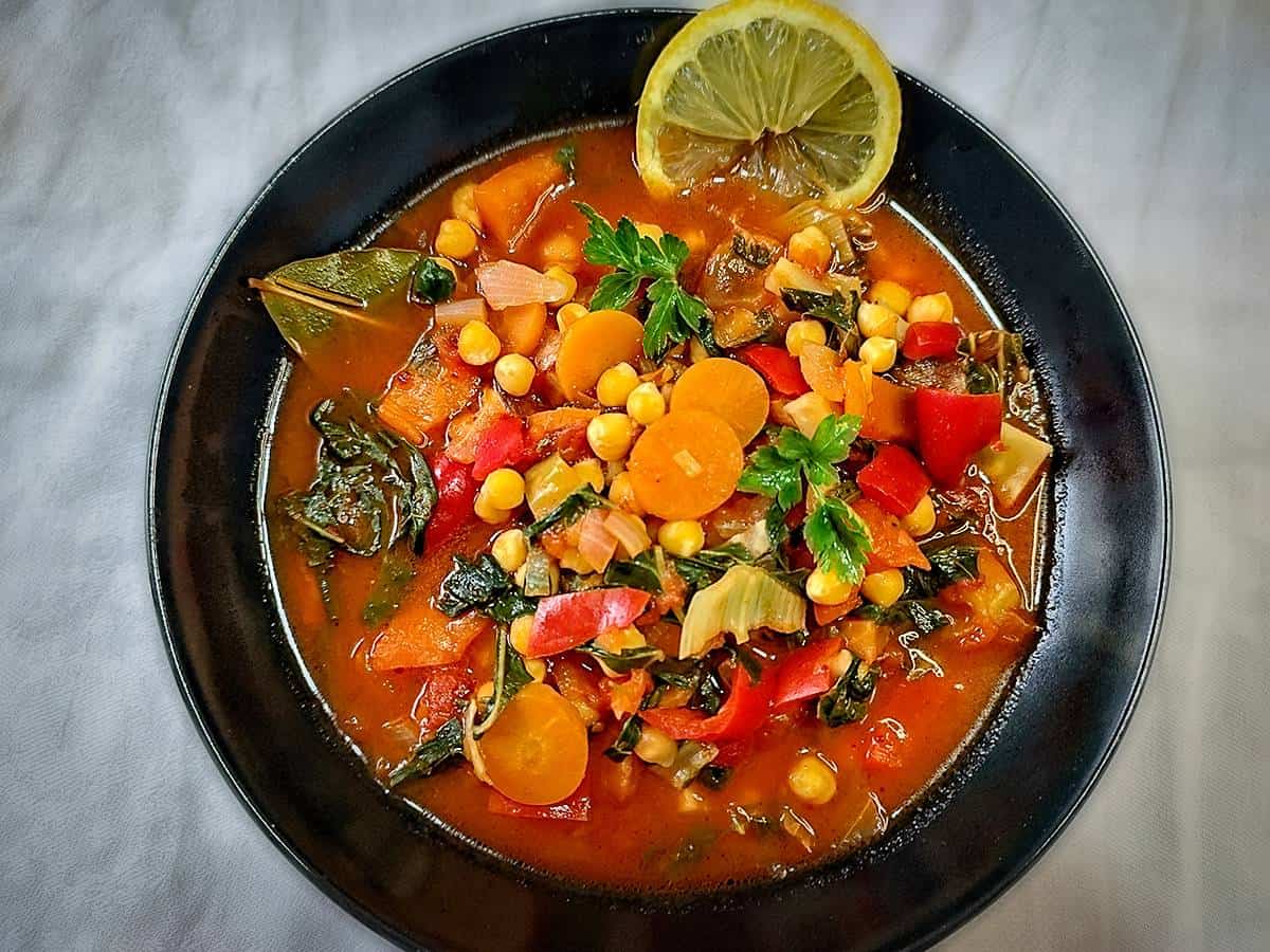 Garbanzo Bean Soup in Black Bowl