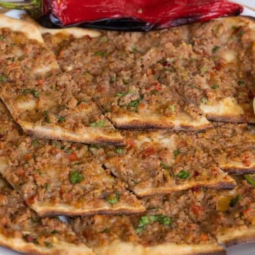 pita bread with cooked ground bison