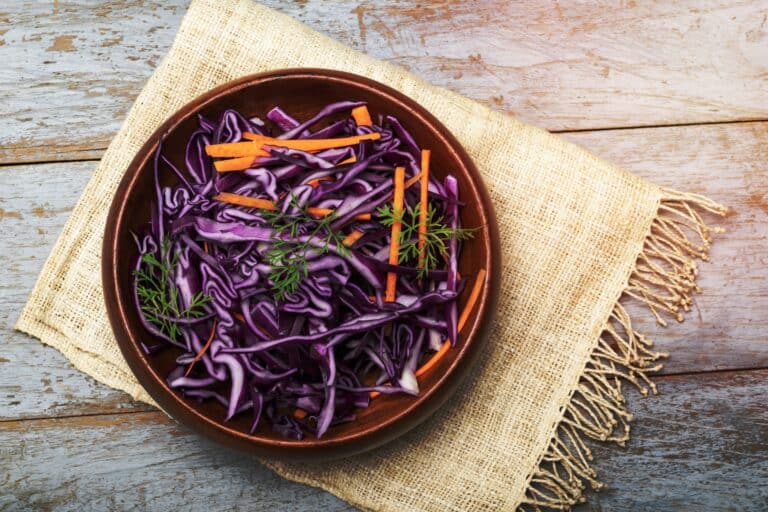purple cabbage salad in a bowl