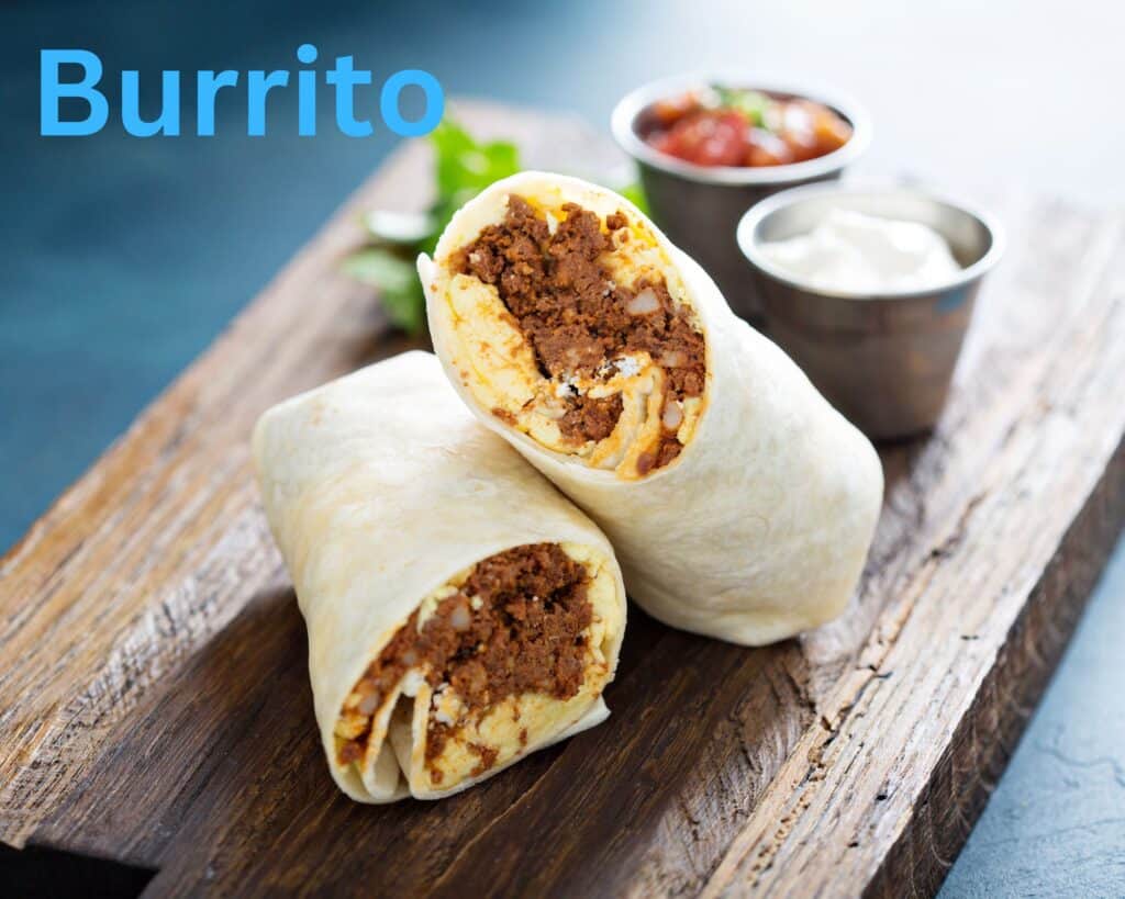 burrito on wooden cutting board