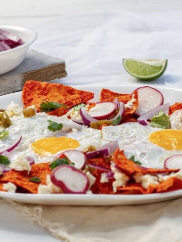 chilaquiles rojos on white plate