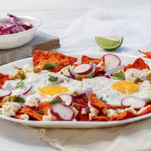 chilaquiles rojos on white plate