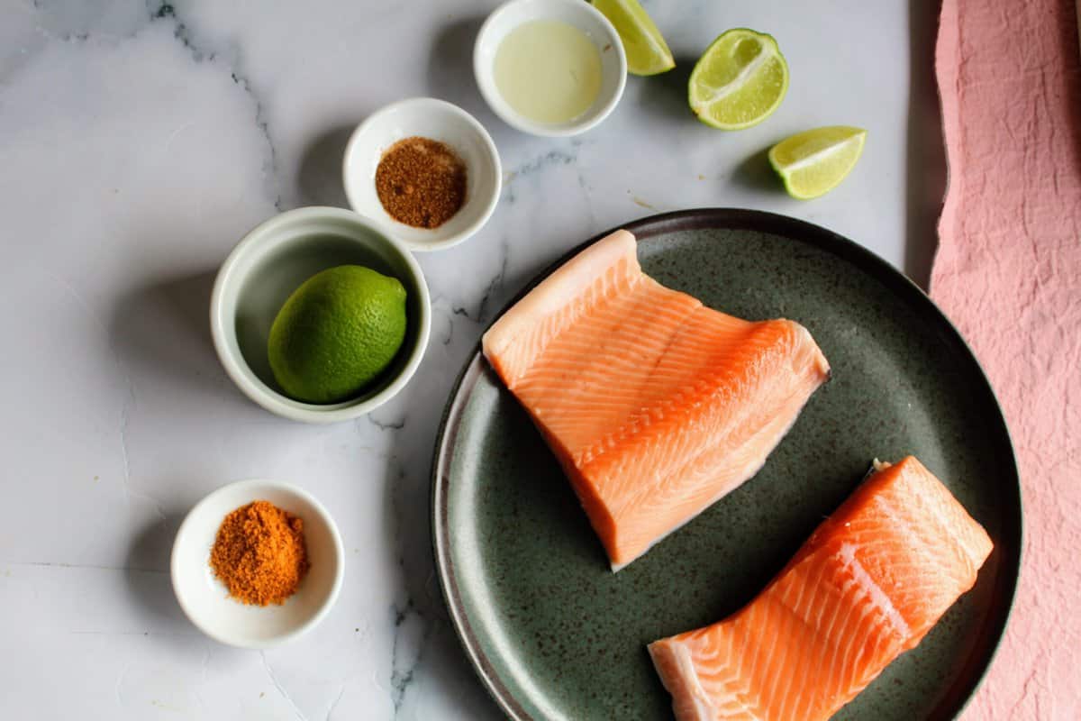 uncooked ingredients for air fryer salmon bites