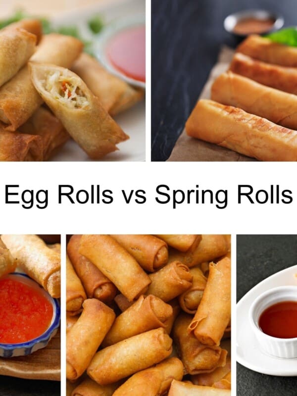 eggs rolls next to spring rolls