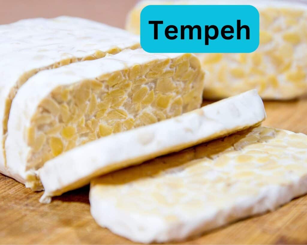 tempeh sliced on cutting board