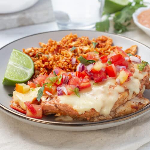 Fiesta lime chicken on clear plate