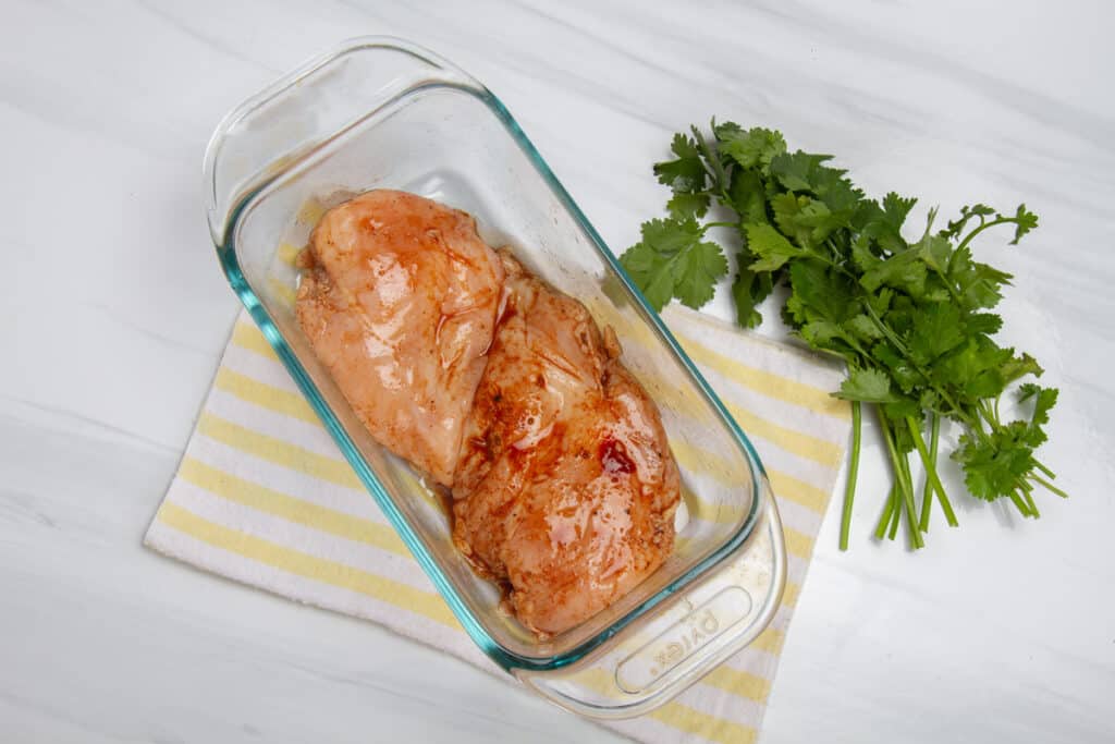 marinated chicken breast in pyrex dish