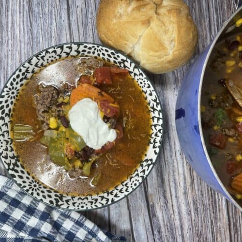 cowboy soup with bread and sour cream