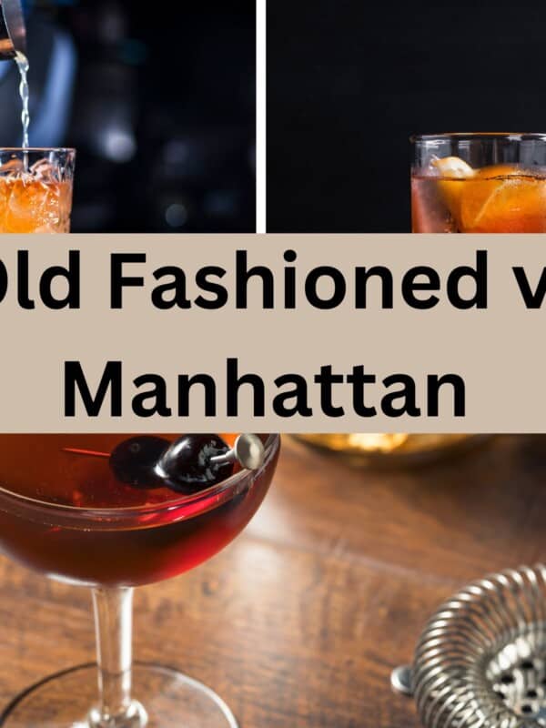 Manhattan sitting next old fashioned cocktail