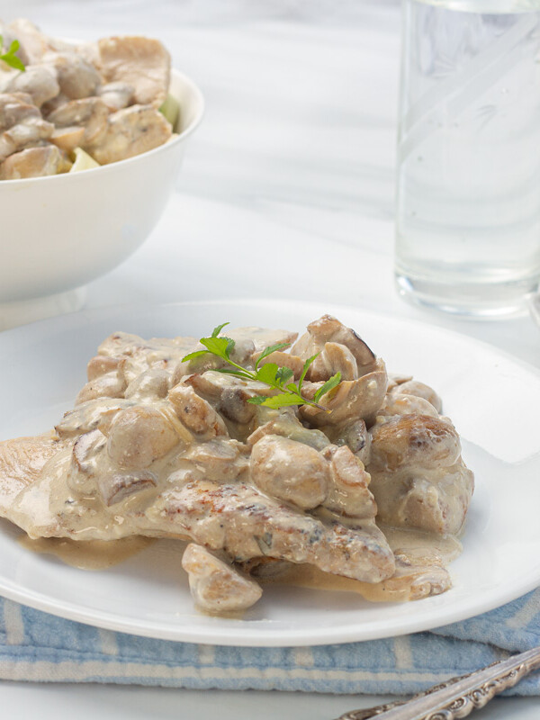 Chicken Marsala on White plate