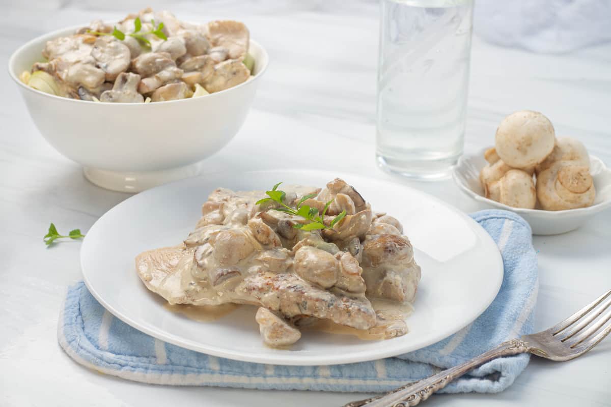 Chicken Marsala on White plate