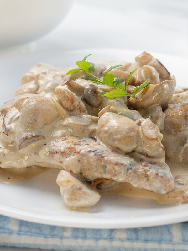 Olive garden chicken marsala on white plate