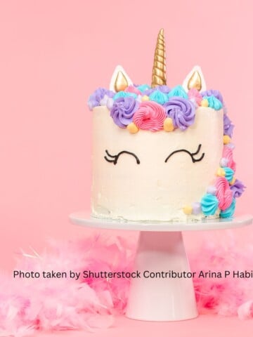 Unicorn Cake on white cake stand