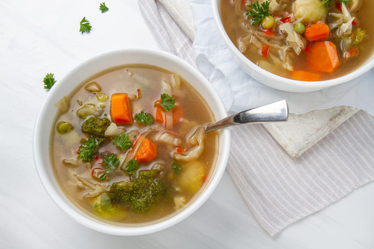 zero point vegetable soup in white bowl