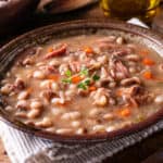 bowl of bean soup with salt pork