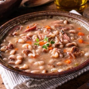 bowl of bean soup with salt pork