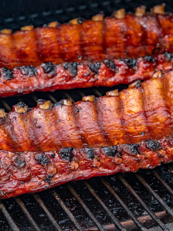 smoke rack of ribs on grill
