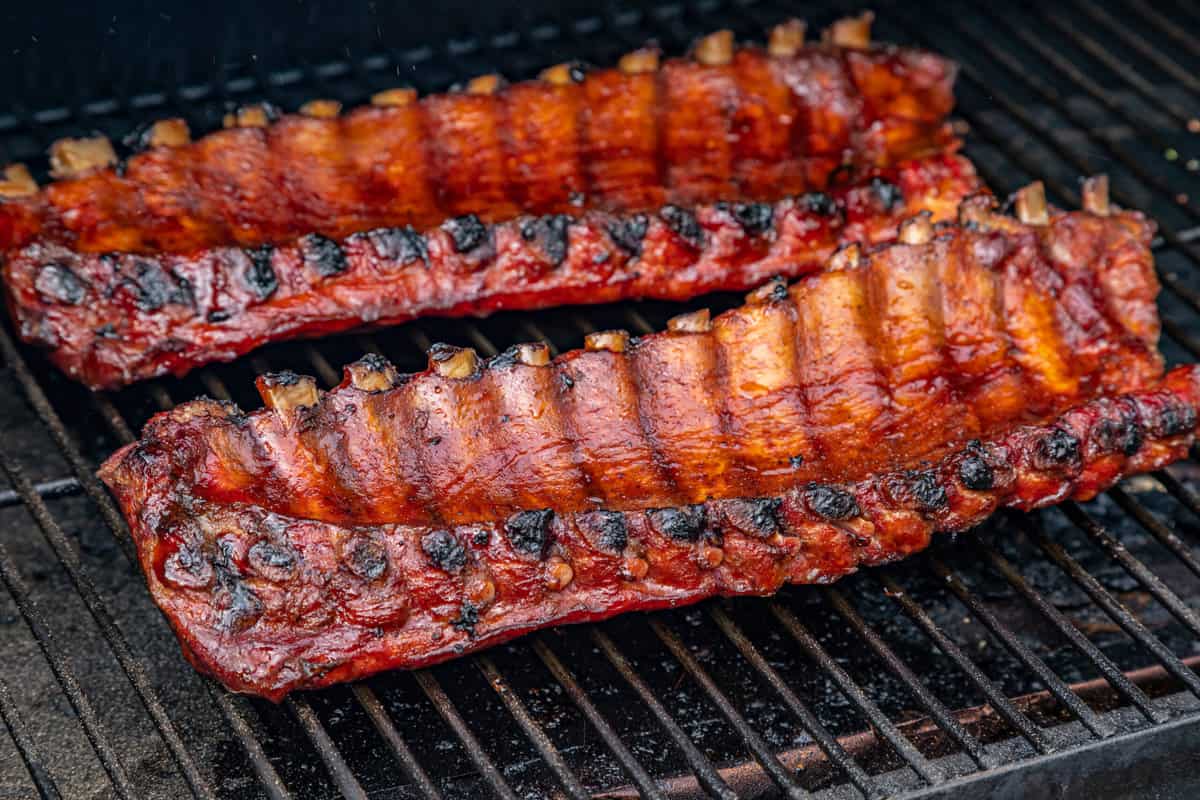 smoke rack of ribs on grill