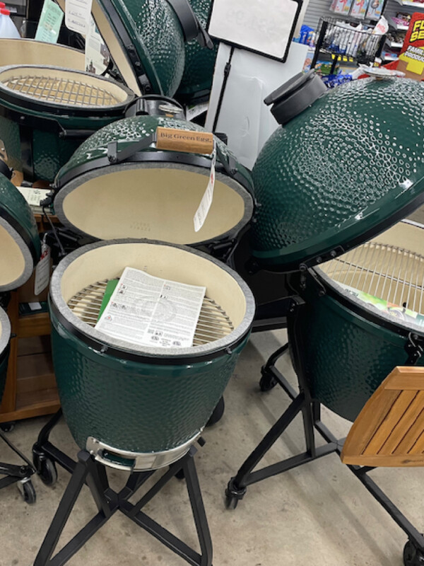 big green egg sizes on showroom floor