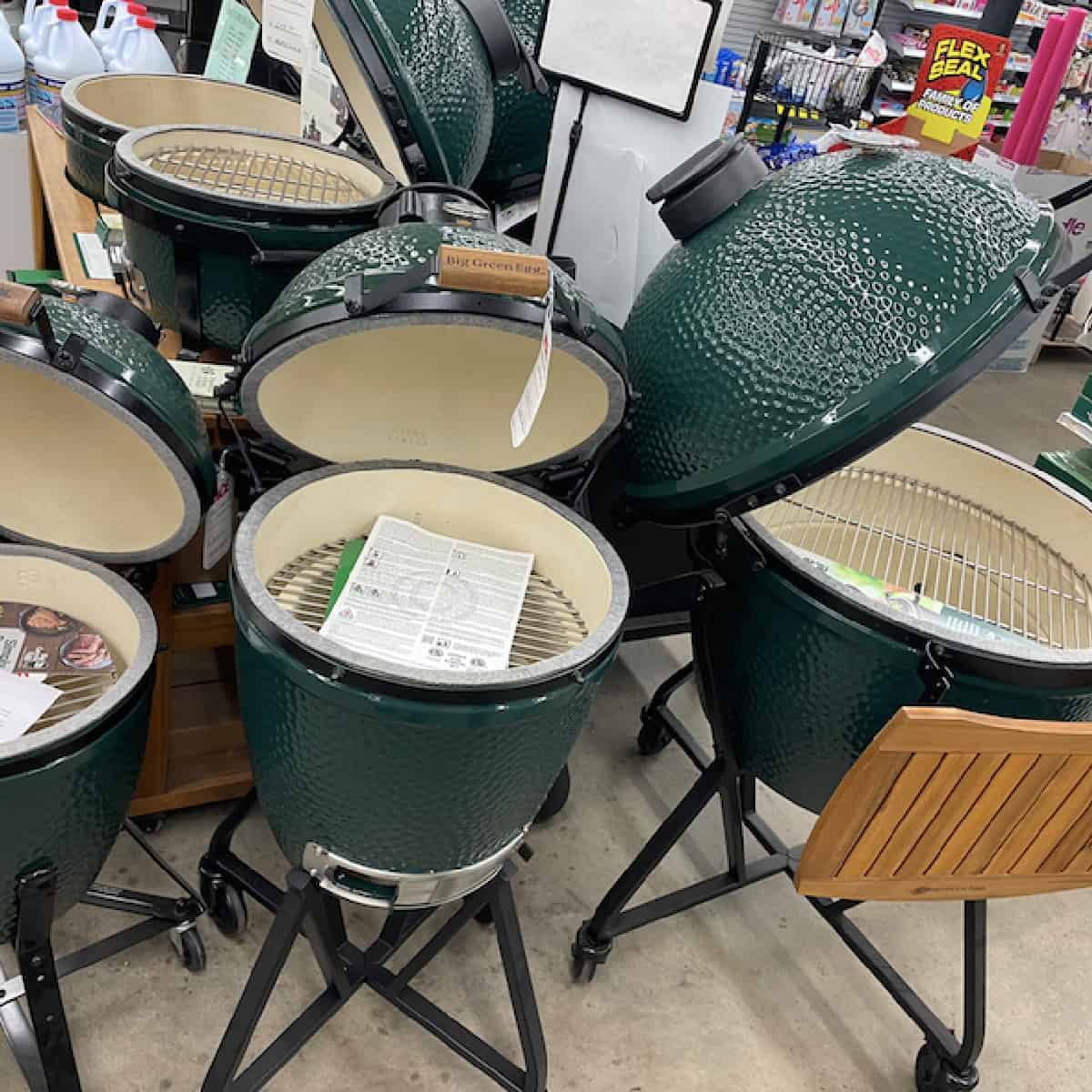 big green egg sizes on showroom floor