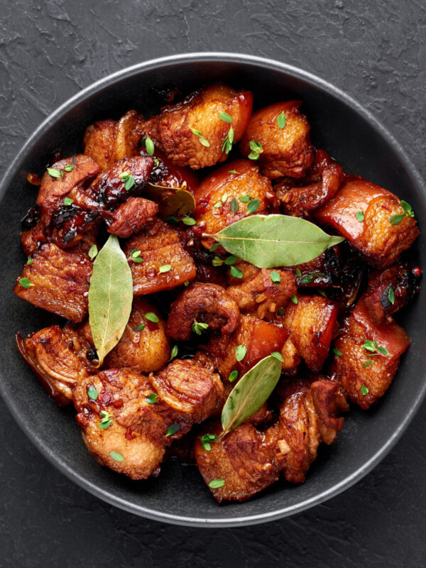 plate of glazed pork belly