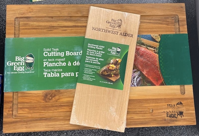 big green egg cutting board in packaging