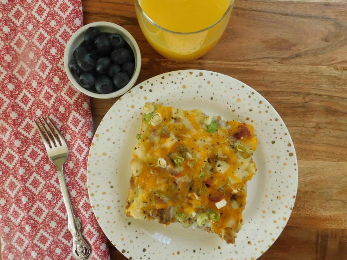 healthy hash brown casserole on white plate