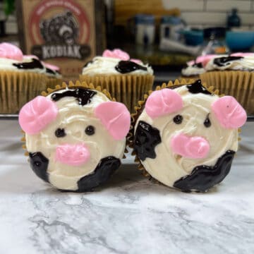 cow cupcakes on counter