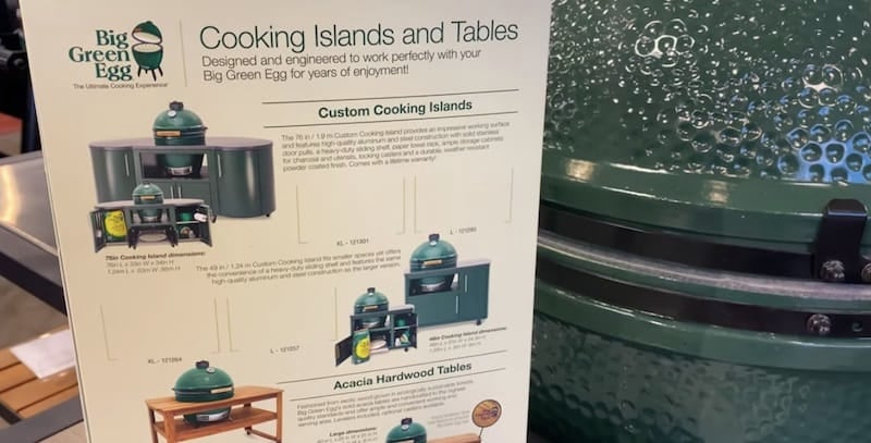 big green egg tables and cooking island display