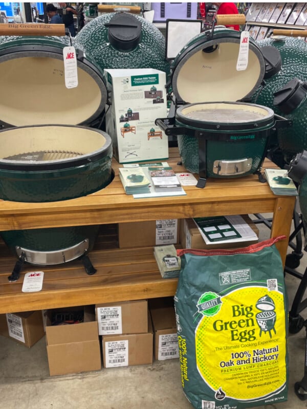 big green accessories on show floor