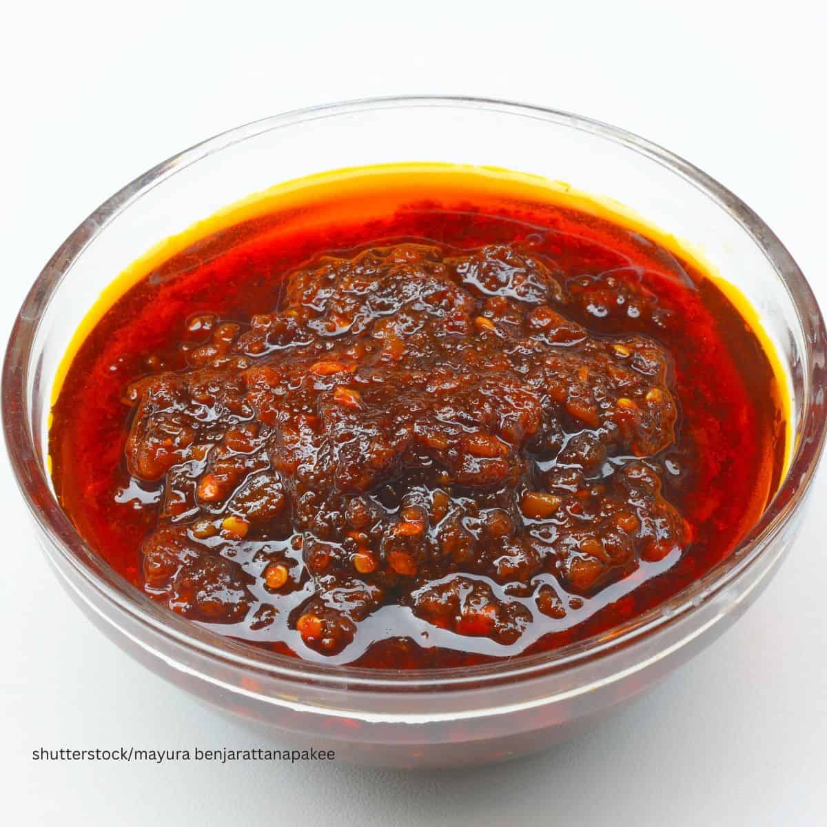 chili paste in clear bowl