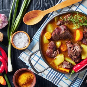 Jamaican Curried Goat in a pot