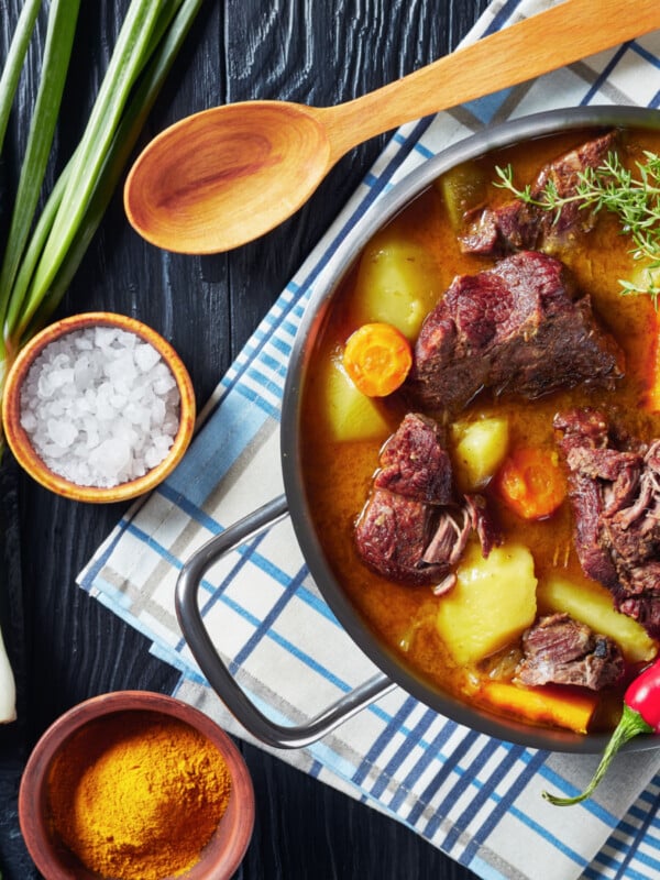 Jamaican Curried Goat in a pot