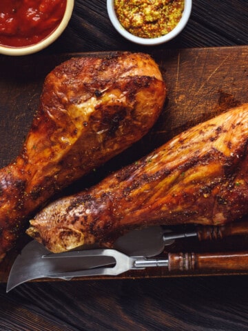smoked turkey leg on cutting board