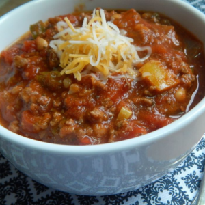 chili in white bowl