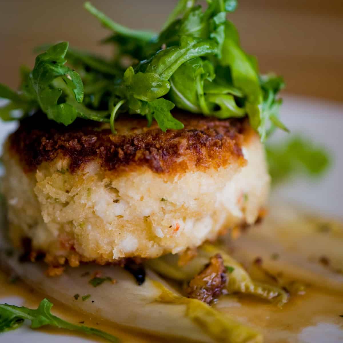 crab cake on cutting board