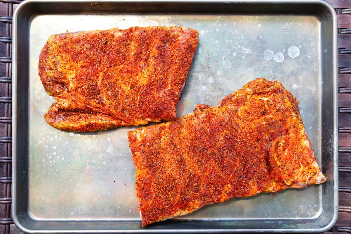 raw spare ribs with dry rub