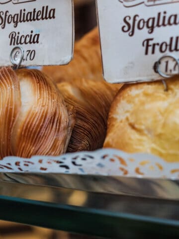 Sfogliatella, typical neapolitan sfogliatelle pastry in Naples, Italy