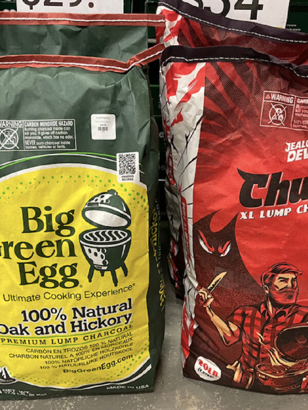 bags of big green egg and jealous devil charcoal