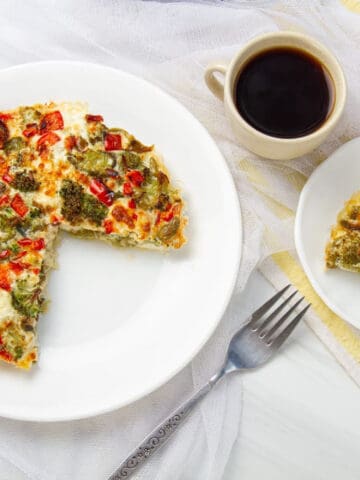 egg white frittata on plate with coffee
