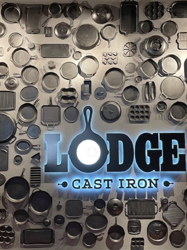 wall of lodge cast iron skillets