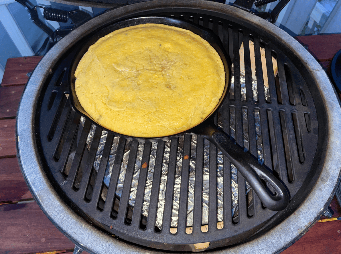 cast iron skillet cornbread on big green egg
