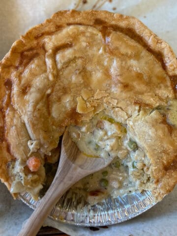 Perfect chicken pot pie served with crispy and flaky crust